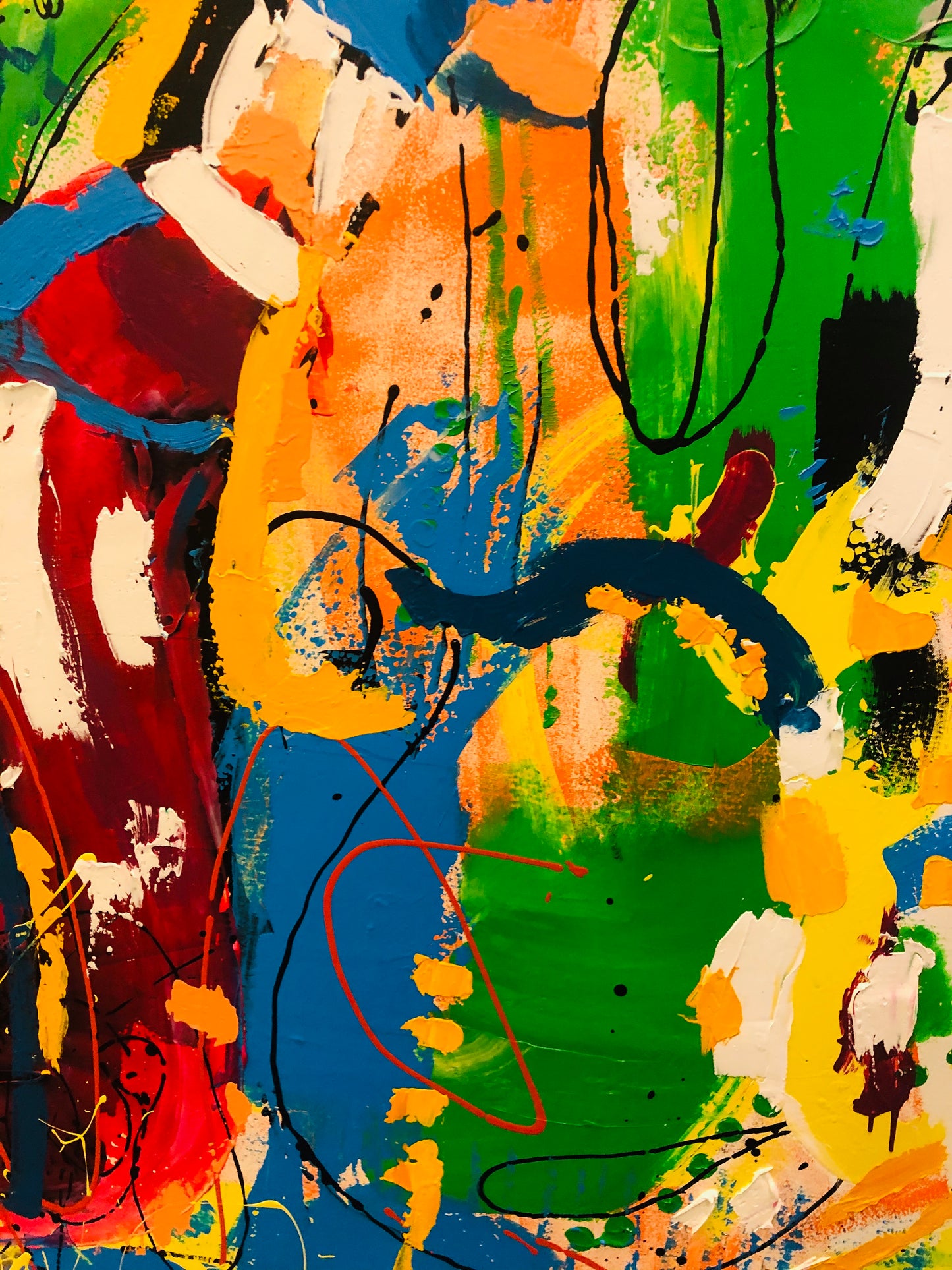 Abstract painting with vibrant colors and dynamic brush strokes