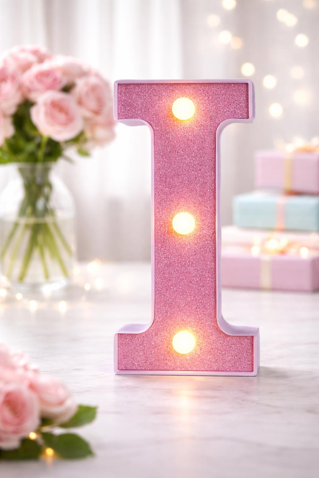 Pink Sparkle LED Letter I – 3 Inch Decorative Light