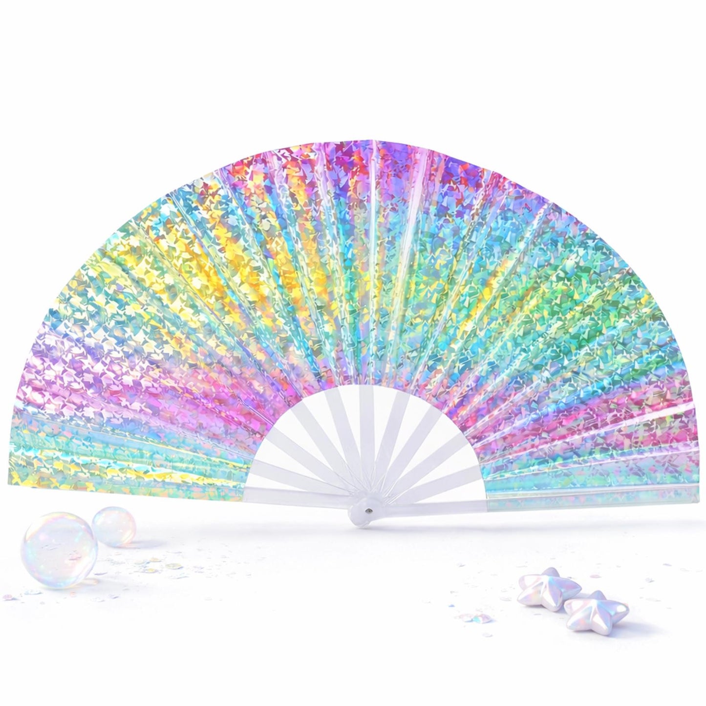 Holographic Rainbow Folding Hand Fan