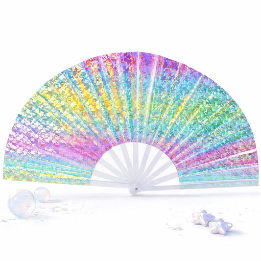 Holographic Rainbow Folding Hand Fan