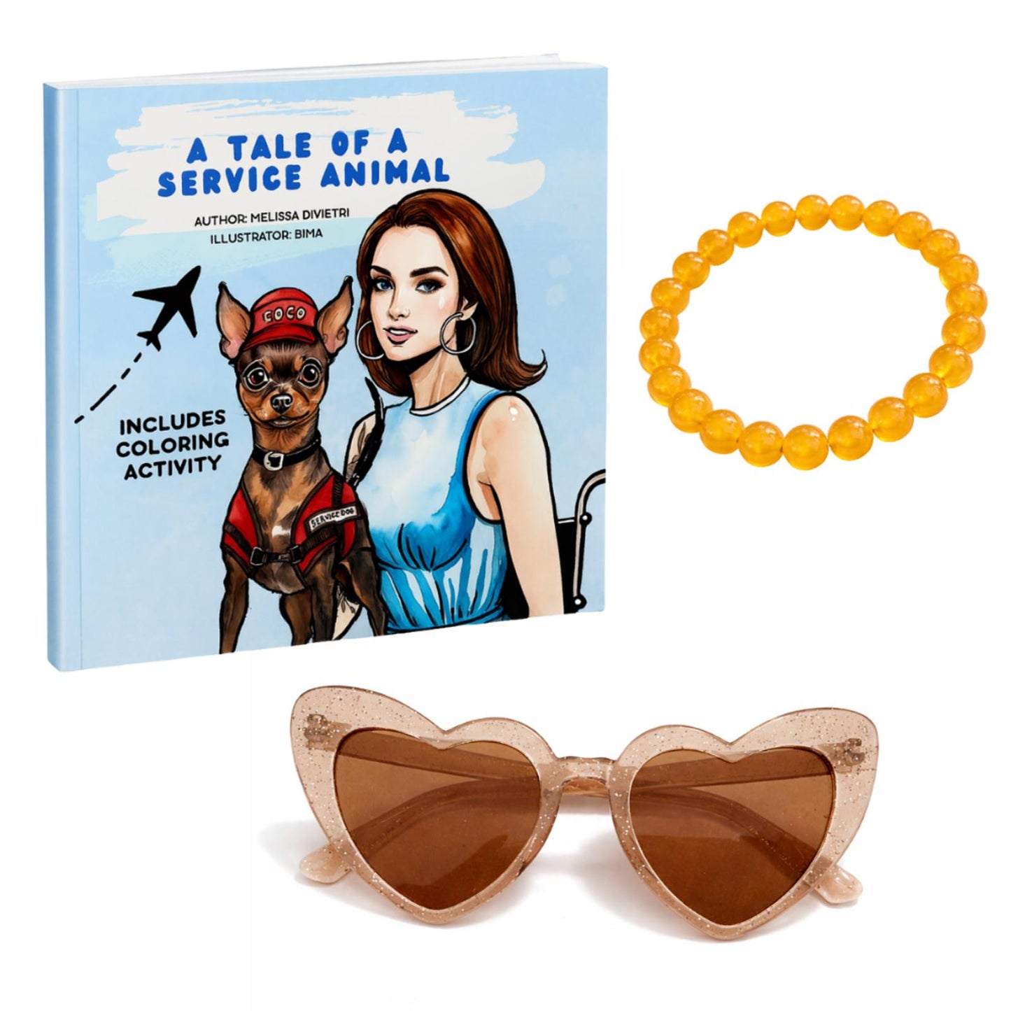 Heart-Shaped Sunglasses, Children's Book and Handmade Healing Braceelt