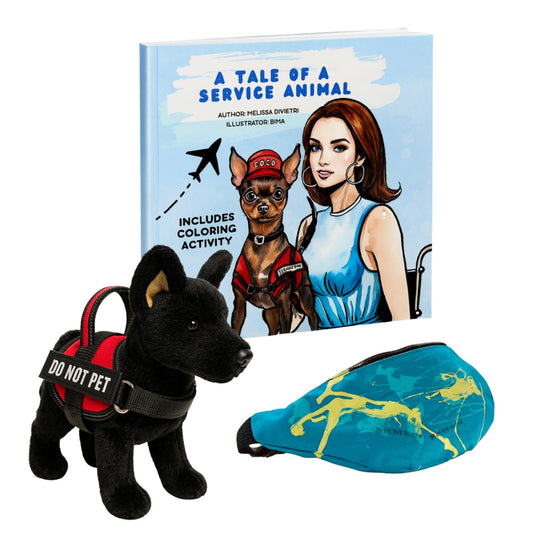 Service Animal Plush Toy Set with Children's Book and Handmade Fanny Pack